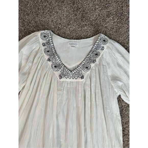 Anthropologie VELVET Trista Blanket Stitch Kaftan Dress White Embroidered Boho M - Picture 5 of 13